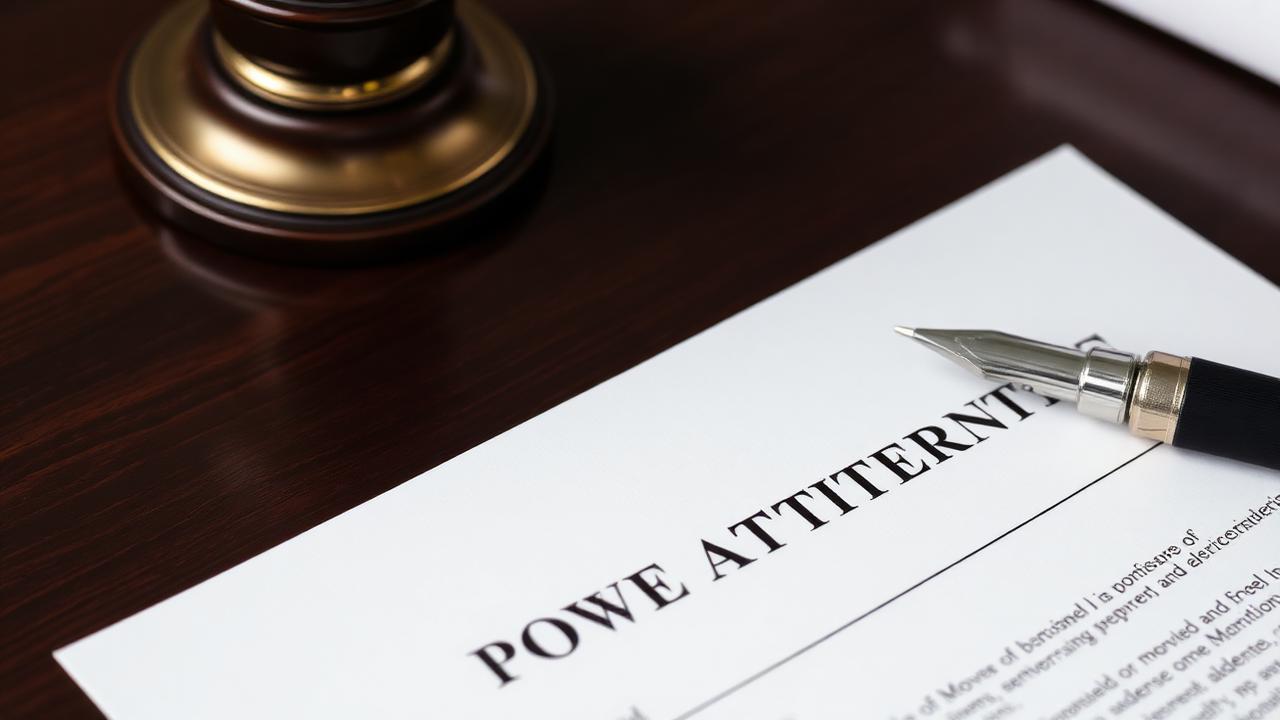 Documento notarial de poder con sello y pluma