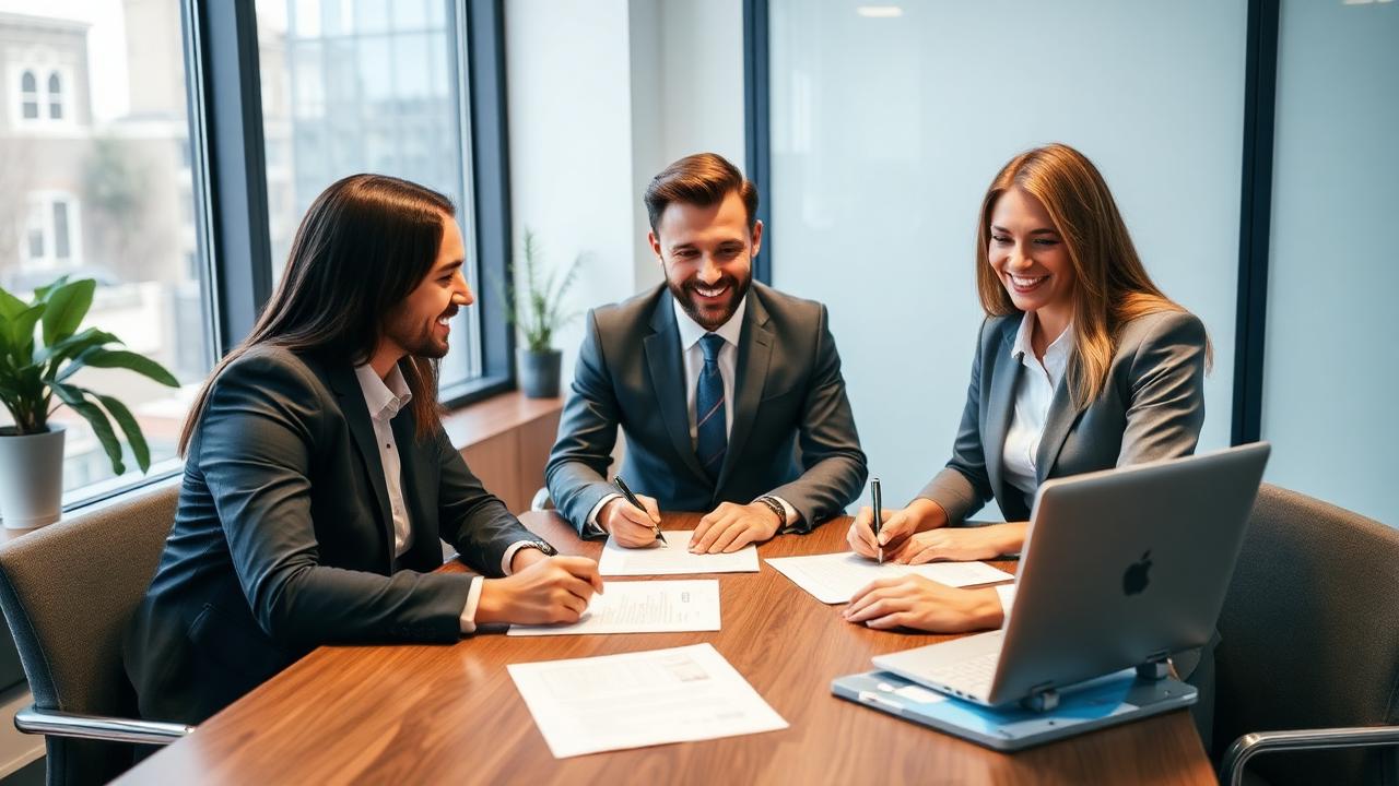 Equipo firmando la escritura de constitución de una sociedad limitada